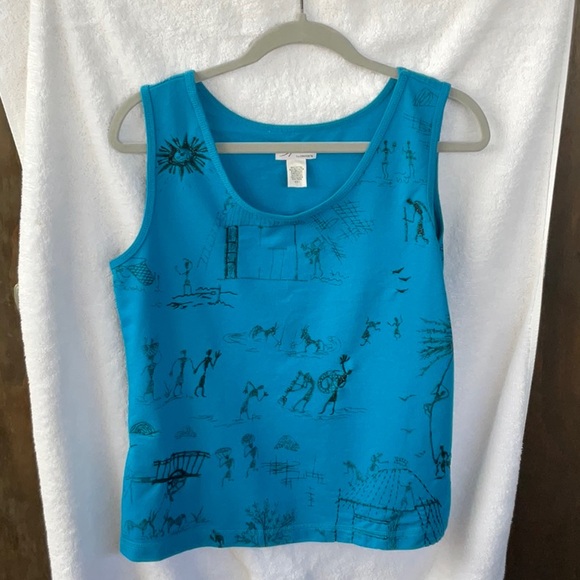Chico's Blue 2 Piece Jacket & Sleeveless Tank Top with Artistic Design; M/8 - Picture 4 of 14
